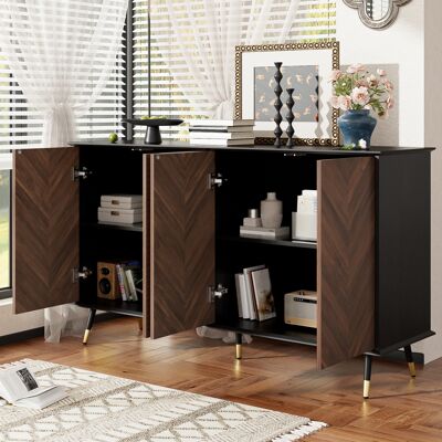 LEMONBEST Meuble Buffet Moderne 140x40x80 Cm Avec 4 Portes Et Étagères Ajustables, Avec Pieds Métal, Pour Salon Et Salle À Manger,mdf ,brun - Publicité LEMONBEST Meuble Buffet Moderne 140x40x80 Cm Avec 4 Portes Et Étagères Ajustables, Avec Pieds Métal, Pour Salon Et Salle À Manger,mdf ,brun - Publicité