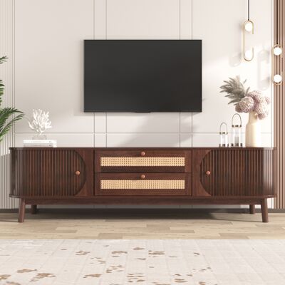 LEMONBEST Meuble Tv En Rotin 170 Cm Meuble Bas De Salon Moderne Avec 2 Portes Coulissantes De Bois Massif Et 2 Tiroirs - Couleur Bois De Noyer - Publicité LEMONBEST Meuble Tv En Rotin 170 Cm Meuble Bas De Salon Moderne Avec 2 Portes Coulissantes De Bois Massif Et 2 Tiroirs - Couleur Bois De Noyer - Publicité