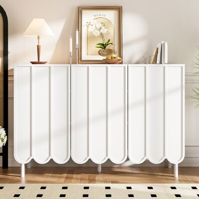 ACKERMAN Buffet Blanc Moderne Avec Portes Ondulées – 120 X 35 X 80 Cm – Sans Poignées, Étagères Réglables – Espace De Rangement Pour Salon, Entrée Et Salle À Manger - Publicité ACKERMAN Buffet Blanc Moderne Avec Portes Ondulées – 120 X 35 X 80 Cm – Sans Poignées, Étagères Réglables – Espace De Rangement Pour Salon, Entrée Et Salle À Manger - Publicité