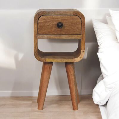 ACKERMAN Table De Chevet Basse Incurvée Extra Mini Aspect Chêne En Bois Massif, 1 Tiroir Et Fente Ouverte, Brun - Publicité ACKERMAN Table De Chevet Basse Incurvée Extra Mini Aspect Chêne En Bois Massif, 1 Tiroir Et Fente Ouverte, Brun - Publicité
