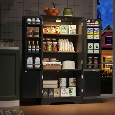 LEMONBEST Meuble Haut 120x60x40 Cm Avec Éclairage Led Et 4 Portes Étagères Réglables Anti Bascule Pour Cuisine Salle À Manger Salon Mdf Noir - Publicité LEMONBEST Meuble Haut 120x60x40 Cm Avec Éclairage Led Et 4 Portes Étagères Réglables Anti Bascule Pour Cuisine Salle À Manger Salon Mdf Noir - Publicité