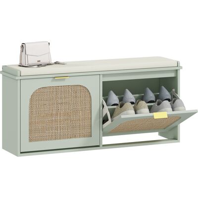 OEM Banc À Chaussures, Banc De Rangement, Assise Rembourrée, Tiroirs Rabattables, Porte En Rotin, 104 X 26 X 47,5 Cm, Vert - Publicité OEM Banc À Chaussures, Banc De Rangement, Assise Rembourrée, Tiroirs Rabattables, Porte En Rotin, 104 X 26 X 47,5 Cm, Vert - Publicité