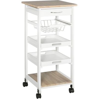 OEM Homcom Chariot De Service Desserte De Cuisine À Roulettes Panier + 2 Plateaux Amovibles. Tiroir. Étagère Mdf Chêne Clair Bois Pin Blanc - Publicité OEM Homcom Chariot De Service Desserte De Cuisine À Roulettes Panier + 2 Plateaux Amovibles. Tiroir. Étagère Mdf Chêne Clair Bois Pin Blanc - Publicité