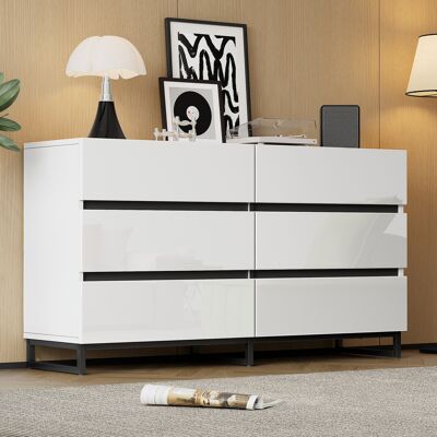ACKERMAN Buffet De Salon 140 X 39,5 X 78,5 Cm, Meuble De Rangement À 6 Tiroirs, Commode Laquée Brillante, Meuble À 3 Pieds En Métal, Meuble D'Appoint Très Robuste, Blanc Et Noir. Publicité ACKERMAN Buffet De Salon 140 X 39,5 X 78,5 Cm, Meuble De Rangement À 6 Tiroirs, Commode Laquée Brillante, Meuble À 3 Pieds En Métal, Meuble D'Appoint Très Robuste, Blanc Et Noir. Publicité