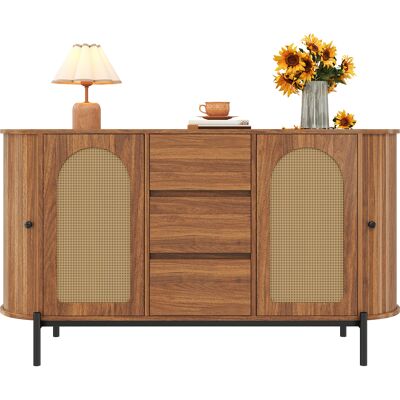 ACKERMAN Buffet Ovale En Rotin, Portes Coulissantes, Tiroirs, Compartiments Réglables, Aspect Bois, Pieds En Métal, Meuble De Rangement Multifonctionnel - Publicité ACKERMAN Buffet Ovale En Rotin, Portes Coulissantes, Tiroirs, Compartiments Réglables, Aspect Bois, Pieds En Métal, Meuble De Rangement Multifonctionnel - Publicité