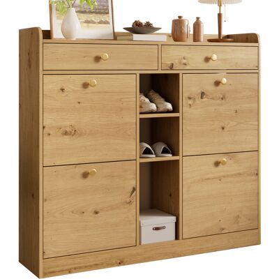 ACKERMAN Élégant Meuble À Chaussures Couleur Bois Avec 4 Portes À Charnières, 2 Tiroirs Et 3 Compartiments Ouverts – Idéal Pour Les Entrées Et Couloirs Modernes, Dimensions 110 X 26 X 100 Cm - Publicité ACKERMAN Élégant Meuble À Chaussures Couleur Bois Avec 4 Portes À Charnières, 2 Tiroirs Et 3 Compartiments Ouverts – Idéal Pour Les Entrées Et Couloirs Modernes, Dimensions 110 X 26 X 100 Cm - Publicité