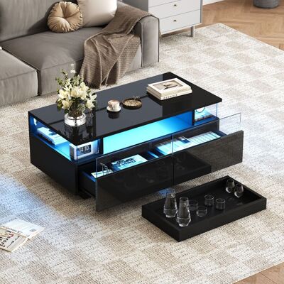 ACKERMAN Table Basse 90 X 45 X 35,5 Cm Avec Plateau, Finition Laquée Brillante, Idéale Pour Le Salon. Table D'Appoint Avec 2 Tiroirs, Table De Chevet Robuste En Verre Trempé, Éclairage Led Intégré, Noire. Publicité ACKERMAN Table Basse 90 X 45 X 35,5 Cm Avec Plateau, Finition Laquée Brillante, Idéale Pour Le Salon. Table D'Appoint Avec 2 Tiroirs, Table De Chevet Robuste En Verre Trempé, Éclairage Led Intégré, Noire. Publicité