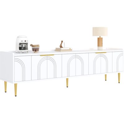 ACKERMAN Meuble Tv, Meuble Bas Avec Porte Texturée, Poignées Et Pieds Dorés, 170 L X 35 L X 47,5 H (cm) - Publicité ACKERMAN Meuble Tv, Meuble Bas Avec Porte Texturée, Poignées Et Pieds Dorés, 170 L X 35 L X 47,5 H (cm) - Publicité