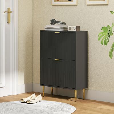 OEM Homcom Meuble À Chaussures 12 Paires - 2 Tiroirs Rabattables, Portes Cannelées & Étagères Réglables, 60x24x91,5cm, Noir - Publicité OEM Homcom Meuble À Chaussures 12 Paires - 2 Tiroirs Rabattables, Portes Cannelées & Étagères Réglables, 60x24x91,5cm, Noir - Publicité