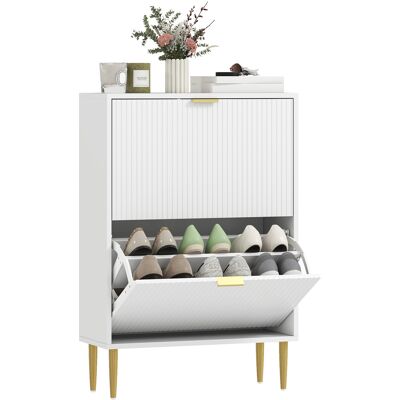 OEM Meuble À Chaussures 12 Paires Avec 2 Tiroirs Rabattables. Portes Cannelées Et Étagères Réglables. 60x24x91.5cm. Blanc - Publicité OEM Meuble À Chaussures 12 Paires Avec 2 Tiroirs Rabattables. Portes Cannelées Et Étagères Réglables. 60x24x91.5cm. Blanc - Publicité