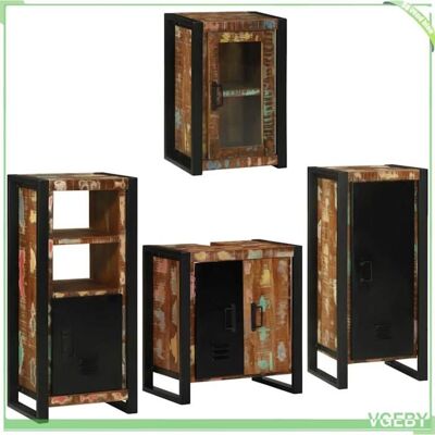 OEM Ensemble De Meubles De Salle De Bain - Faf7291712428326 - Bois Récupéré Massif - Cadre Métal Noir - 4 Pcs Muraux, 5 Portes - Publicité OEM Ensemble De Meubles De Salle De Bain - Faf7291712428326 - Bois Récupéré Massif - Cadre Métal Noir - 4 Pcs Muraux, 5 Portes - Publicité