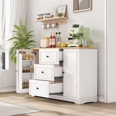 AUDIONOVA Buffet Moderne Et Élégant Avec 3 Tiroirs Et Portes De Type Réfrigérateur, Meuble De Rangement Pour Salle À Manger, Salon Et Couloir (blanc) - Publicité AUDIONOVA Buffet Moderne Et Élégant Avec 3 Tiroirs Et Portes De Type Réfrigérateur, Meuble De Rangement Pour Salle À Manger, Salon Et Couloir (blanc) - Publicité