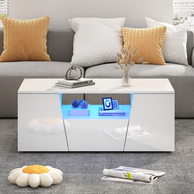 ACKERMAN 1005040cm Table Basse, Table De Canapé Avec Éclairage Led, Table De Salon Laquée Brillante Avec 2 Armoires, Table D'Appoint, Table À Café Avec 1 Tiroir, Design Irrégulier, Blanc - Publicité ACKERMAN 1005040cm Table Basse, Table De Canapé Avec Éclairage Led, Table De Salon Laquée Brillante Avec 2 Armoires, Table D'Appoint, Table À Café Avec 1 Tiroir, Design Irrégulier, Blanc - Publicité