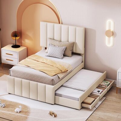 OEM Lit Rembourré 90 X 200 Cm Avec Lit D'Appoint Et Tiroirs De Rangement, Revêtement En Lin Doux Pour La Peau, Lit Simple, Lit Enfant, Lit Junior, Lit D'Appoint (beige) - Publicité OEM Lit Rembourré 90 X 200 Cm Avec Lit D'Appoint Et Tiroirs De Rangement, Revêtement En Lin Doux Pour La Peau, Lit Simple, Lit Enfant, Lit Junior, Lit D'Appoint (beige) - Publicité