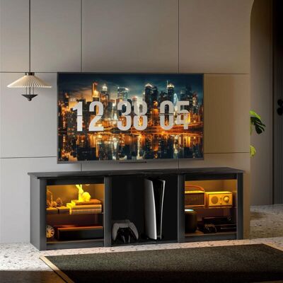 Generic Meuble Tv Avec Éclairage Led Pour Télévision Jusqu'à 65 Pouces, 160cm Avec Étagères En Verre Réglables, Noir - Publicité Generic Meuble Tv Avec Éclairage Led Pour Télévision Jusqu'à 65 Pouces, 160cm Avec Étagères En Verre Réglables, Noir - Publicité