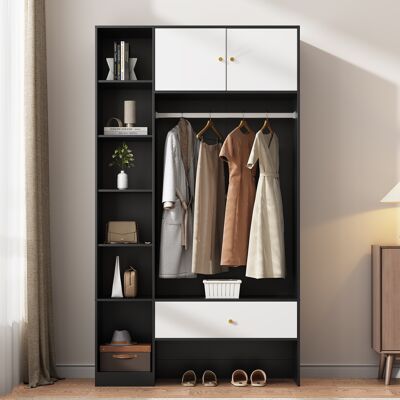 ACKERMAN Armoire Compacte D'Entrée Noire Et Blanche, Composée De 2 Portes, 6 Compartiments, Une Tringle Et Un Tiroir, Dimensions : 105 X 185 X 40 Cm - Publicité ACKERMAN Armoire Compacte D'Entrée Noire Et Blanche, Composée De 2 Portes, 6 Compartiments, Une Tringle Et Un Tiroir, Dimensions : 105 X 185 X 40 Cm - Publicité