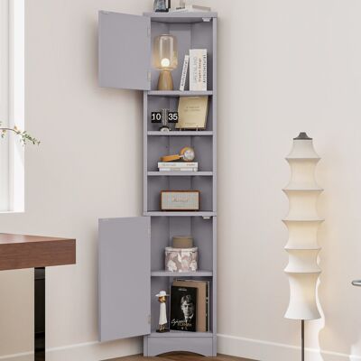 ACKERMAN Meuble De Salle De Bain Triangulaire 36.5 X 24.5 X 170cm, Peinture Intégrale, Peinture Résistante À L'Humidité, Trois Compartiments De Rangement Ouverts, Portes Doubles, Clayettes Réglables, Compact, - Publicité ACKERMAN Meuble De Salle De Bain Triangulaire 36.5 X 24.5 X 170cm, Peinture Intégrale, Peinture Résistante À L'Humidité, Trois Compartiments De Rangement Ouverts, Portes Doubles, Clayettes Réglables, Compact, - Publicité