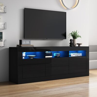 ACKERMAN Meuble Tv Laqué Brillant 160 X 35 X 60 Cm Avec Éclairage Led, 3 Compartiments Ouverts, 2 Portes, 2 Tiroirs, Contrôle Via Application Mobile, Pour Téléviseurs Jusqu'à 70 Pouces. Publicité ACKERMAN Meuble Tv Laqué Brillant 160 X 35 X 60 Cm Avec Éclairage Led, 3 Compartiments Ouverts, 2 Portes, 2 Tiroirs, Contrôle Via Application Mobile, Pour Téléviseurs Jusqu'à 70 Pouces. Publicité