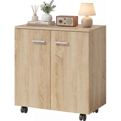 OEM Meuble De Rangement Buffet Bas Sur Roulettes Avec 2 Portes Étagère Interne 60 X 35 X 65 Cm Bois Naturel - Publicité OEM Meuble De Rangement Buffet Bas Sur Roulettes Avec 2 Portes Étagère Interne 60 X 35 X 65 Cm Bois Naturel - Publicité