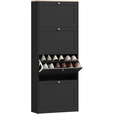 OEM Meuble À Chaussures 24 Paires. Armoire À Chaussures Avec 4 Tiroirs Rabattables. Étagères Réglables. 60x23.5x151cm. Noir - Publicité OEM Meuble À Chaussures 24 Paires. Armoire À Chaussures Avec 4 Tiroirs Rabattables. Étagères Réglables. 60x23.5x151cm. Noir - Publicité