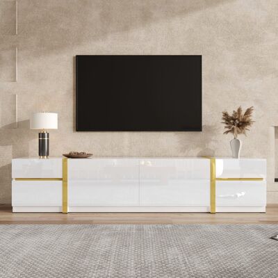 LEMONBEST Meuble Tv Bas 180x40x38cm Avec Quatre Tiroirs Et Deux Portes Et Rangement Brillant Doré Mdf Blanc - Publicité LEMONBEST Meuble Tv Bas 180x40x38cm Avec Quatre Tiroirs Et Deux Portes Et Rangement Brillant Doré Mdf Blanc - Publicité