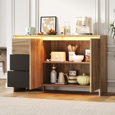 ACKERMAN Buffet, Meuble De Cuisine, Commode À 3 Tiroirs Et 2 Portes, Éclairage Led Multicolore, Idéal Pour Le Salon, La Salle À Manger Ou L'Entrée. Dimensions : L 120 X H 76 X P 40 Cm. Finition Bois Et Noir. Publicité ACKERMAN Buffet, Meuble De Cuisine, Commode À 3 Tiroirs Et 2 Portes, Éclairage Led Multicolore, Idéal Pour Le Salon, La Salle À Manger Ou L'Entrée. Dimensions : L 120 X H 76 X P 40 Cm. Finition Bois Et Noir. Publicité
