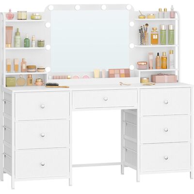 OEM Coiffeuse Moderne Avec Grand Miroir Hd Et Éclairage Led – 7 Tiroirs Et 6 Étagères De Rangement – Dimensions 150 X 40 X 135 Cm – Blanc - Publicité OEM Coiffeuse Moderne Avec Grand Miroir Hd Et Éclairage Led – 7 Tiroirs Et 6 Étagères De Rangement – Dimensions 150 X 40 X 135 Cm – Blanc - Publicité