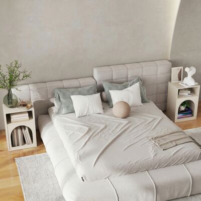 PZCC Lot De 2 Tables De Chevet, Table De Nuit Avec Compartiments Ouverts, Design Arqué, 40 X 30 X 60 Cm, Crème - Publicité PZCC Lot De 2 Tables De Chevet, Table De Nuit Avec Compartiments Ouverts, Design Arqué, 40 X 30 X 60 Cm, Crème - Publicité