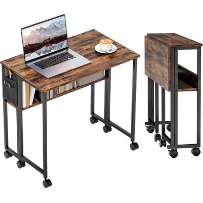 OEM Bureau Pliable Sur Roulettes 80 X 50 Cm Avec Étagère Et Sac De Rangement. Brun Rustique - Publicité OEM Bureau Pliable Sur Roulettes 80 X 50 Cm Avec Étagère Et Sac De Rangement. Brun Rustique - Publicité
