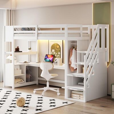 OEM , Lit Mezzanine En Bois 90 × 200cm, Armoire Simple, Grand Bureau, Armoire De Rangement Compartiment De Rangement Sous Le Lit, Escalier Avec Espace De Rangement... Publicité OEM , Lit Mezzanine En Bois 90 × 200cm, Armoire Simple, Grand Bureau, Armoire De Rangement Compartiment De Rangement Sous Le Lit, Escalier Avec Espace De Rangement... Publicité