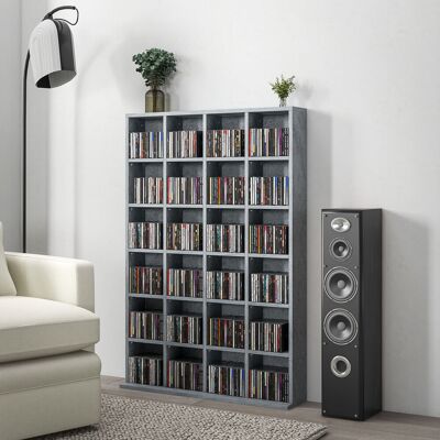 OEM Homcom Meuble De Rangement Multimédia 456 Cd/336 Dvd - Bibliothèque En Bois, Étagères Réglables, 89x130,5cm, Gris - Publicité OEM Homcom Meuble De Rangement Multimédia 456 Cd/336 Dvd - Bibliothèque En Bois, Étagères Réglables, 89x130,5cm, Gris - Publicité