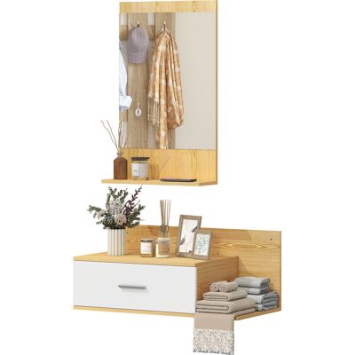 ARRIGONI Ensemble D'Entree Avec Miroir Etagere Et Meuble Mural Avec Tiroir Et 2 Etageres Ouvertes Bois Et Verre - Publicité ARRIGONI Ensemble D'Entree Avec Miroir Etagere Et Meuble Mural Avec Tiroir Et 2 Etageres Ouvertes Bois Et Verre - Publicité