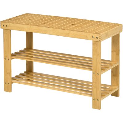 OEM Banc Avec Meuble À Chaussures Étagères En Bambou Dim. 70l X 28l X 45h Cm Bois Naturel - Publicité OEM Banc Avec Meuble À Chaussures Étagères En Bambou Dim. 70l X 28l X 45h Cm Bois Naturel - Publicité