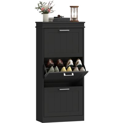 OEM Meuble À Chaussures. Armoire À Chaussures 3 Portes Abattants 15 Paires. Étagères Réglables. 54 X 24 X 117.5 Cm. Noir - Publicité OEM Meuble À Chaussures. Armoire À Chaussures 3 Portes Abattants 15 Paires. Étagères Réglables. 54 X 24 X 117.5 Cm. Noir - Publicité