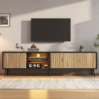 ACKERMAN Meuble Tv Led 175 X 31 X 43,5 Cm Pour Salon, Coloris Bois Naturel Et Noir, Caisson Bas À 6 Pieds, Vitrine En Verre Trempé, 3 Compartiments Offrant Un Grand Espace De Rangement, Compatible Avec Les Tél - Publicité ACKERMAN Meuble Tv Led 175 X 31 X 43,5 Cm Pour Salon, Coloris Bois Naturel Et Noir, Caisson Bas À 6 Pieds, Vitrine En Verre Trempé, 3 Compartiments Offrant Un Grand Espace De Rangement, Compatible Avec Les Tél - Publicité