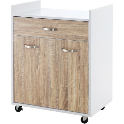 A MOON Homcom Chariot De Service Desserte De Cuisine À Roulettes Tiroir Placard 2 Portes Étagère En Bois Blanc Aspect Chêne Clair - Publicité A MOON Homcom Chariot De Service Desserte De Cuisine À Roulettes Tiroir Placard 2 Portes Étagère En Bois Blanc Aspect Chêne Clair - Publicité