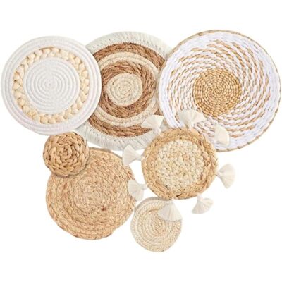 GRASSLIN Lot De 7 Panier, Décoration Murale, Paille Naturelle, Tissage Artisanal, Salon Chambre - Publicité GRASSLIN Lot De 7 Panier, Décoration Murale, Paille Naturelle, Tissage Artisanal, Salon Chambre - Publicité