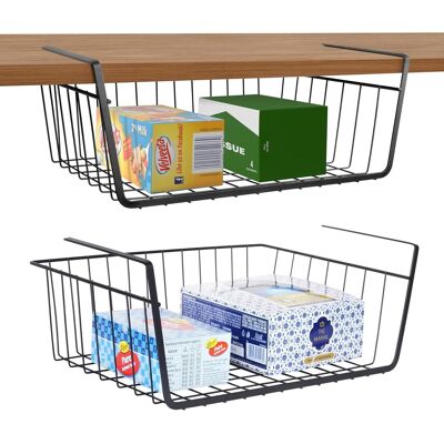 GRASSLIN Lot De 2 Paniers Sous Étagère, Fil Métallique Antirouille, Tiroir Suspendu Coulissant, Pour Cuisine Dressing Buanderie - Publicité GRASSLIN Lot De 2 Paniers Sous Étagère, Fil Métallique Antirouille, Tiroir Suspendu Coulissant, Pour Cuisine Dressing Buanderie - Publicité