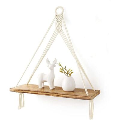 Bunthaus Étagère Murale Suspendue En Macramé Avec Tablette En Bois – Style Bohème – Modèle B - Publicité Bunthaus Étagère Murale Suspendue En Macramé Avec Tablette En Bois – Style Bohème – Modèle B - Publicité