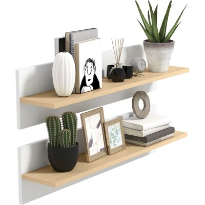 ARRIGONI Lot De 2 Etageres Murales Flottantes Style Rustique Blanc Et Bois Naturel - Publicité ARRIGONI Lot De 2 Etageres Murales Flottantes Style Rustique Blanc Et Bois Naturel - Publicité