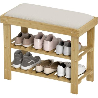 DEVOKO Banc À Chaussures Bambou 2 Compartiments Ouverts 60 X 29 X 49 Cm, Rangement Salon Couloir Blanc Crème - Publicité DEVOKO Banc À Chaussures Bambou 2 Compartiments Ouverts 60 X 29 X 49 Cm, Rangement Salon Couloir Blanc Crème - Publicité