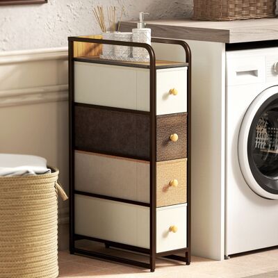 OEM Commode Chambre - 4 Tiroirs Tissu Pliables, Plateau, Cadre Acier, Multicolore, 20x47x84,5cm - Publicité OEM Commode Chambre - 4 Tiroirs Tissu Pliables, Plateau, Cadre Acier, Multicolore, 20x47x84,5cm - Publicité