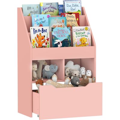 ARRIGONI Bibliothèque Étagère Multi-rangement 3 Étagères 2 Niches Grand Tiroir En Bois Rose - Publicité ARRIGONI Bibliothèque Étagère Multi-rangement 3 Étagères 2 Niches Grand Tiroir En Bois Rose - Publicité