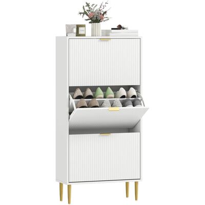 OEM Meuble À Chaussures 18 Paires Avec 3 Tiroirs Rabattables, Portes Cannelées Et Étagères Réglables, 60x24x122,5cm, Blanc - Publicité OEM Meuble À Chaussures 18 Paires Avec 3 Tiroirs Rabattables, Portes Cannelées Et Étagères Réglables, 60x24x122,5cm, Blanc - Publicité