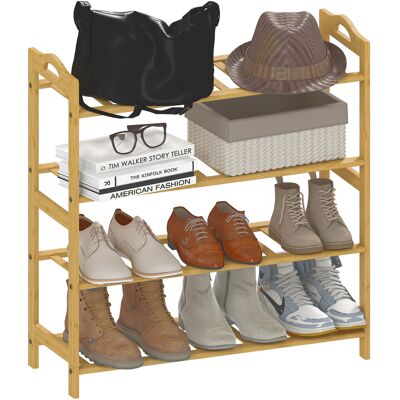 OEM Étagère À Chaussures En Bambou À 4 Niveaux Porte-chaussures Capacité 12 Paires, 67,5 X 24,7 X 72 Cm, Effet Bois Naturel - Publicité OEM Étagère À Chaussures En Bambou À 4 Niveaux Porte-chaussures Capacité 12 Paires, 67,5 X 24,7 X 72 Cm, Effet Bois Naturel - Publicité