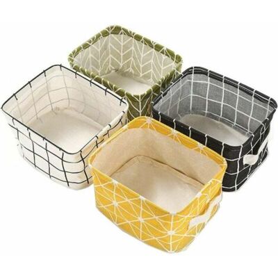 ABYSSE Boîte De Rangement Pliable Lin Tissu Bureau Rangé Stockage, Lot De 4 Paniers De Rangement Carrés Pliables Pour Étagères Et Jouets - Publicité ABYSSE Boîte De Rangement Pliable Lin Tissu Bureau Rangé Stockage, Lot De 4 Paniers De Rangement Carrés Pliables Pour Étagères Et Jouets - Publicité