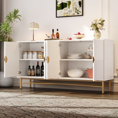 ACKERMAN Buffet À Texture En Relief, 160 Cm, Meuble À Quatre Portes, Poignées Dorées Brossées Et Pieds De Table Laqués Brillants, Blanc, 160×40×82 Cm (ancienne Référence N657p28156667w) - Publicité ACKERMAN Buffet À Texture En Relief, 160 Cm, Meuble À Quatre Portes, Poignées Dorées Brossées Et Pieds De Table Laqués Brillants, Blanc, 160×40×82 Cm (ancienne Référence N657p28156667w) - Publicité