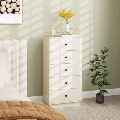 SANMINE HABITAT Commode 5 Tiroirs. Meuble De Rangement Haut Et Étroit. Style Moderne Pour Chambre À Coucher. Salon - 47x29x95cm. Crème - Publicité SANMINE HABITAT Commode 5 Tiroirs. Meuble De Rangement Haut Et Étroit. Style Moderne Pour Chambre À Coucher. Salon - 47x29x95cm. Crème - Publicité