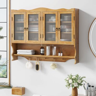MIDUODUO Armoire Murale Rétro 4 Portes 100 Cm Couleur Naturelle À Double Rangement. Rack À Crochets Inclus,adapté Salle De Bain,cuisine Et Salle À Manger. Publicité MIDUODUO Armoire Murale Rétro 4 Portes 100 Cm Couleur Naturelle À Double Rangement. Rack À Crochets Inclus,adapté Salle De Bain,cuisine Et Salle À Manger. Publicité