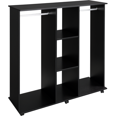 DEVOKO Porte-linge 6 Roues 5 Étagères 2 Tiges Bois Alu Rangement Vêtements Chambre Couloir Noir - Publicité DEVOKO Porte-linge 6 Roues 5 Étagères 2 Tiges Bois Alu Rangement Vêtements Chambre Couloir Noir - Publicité